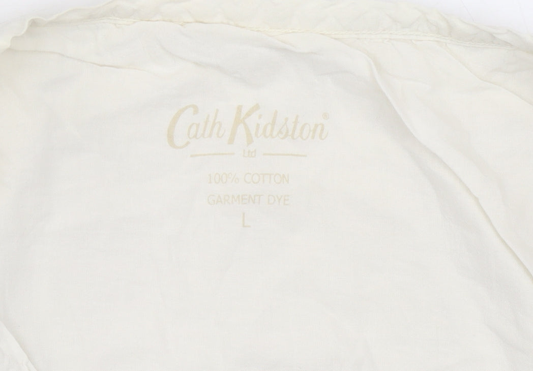 Cath Kidston Women Ivory Cotton Scoop Neck Button T-Shirt L