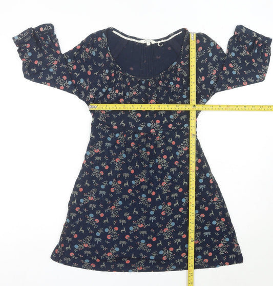 FatFace Womens Blue Floral A-Line Viscose Knee Length Dress Size 8
