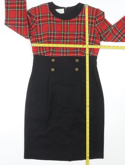 Santa Fe Women’s Red Black Checked Pencil Dress Size 8 Vintage Workwear