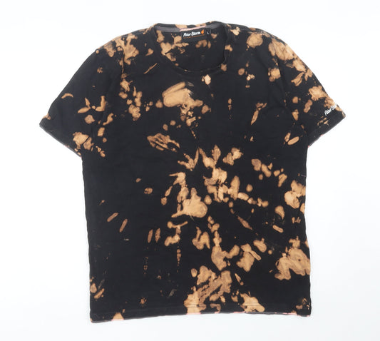 Peter Storm Men's Black Tie-Dye Cotton T-Shirt L Retro Grunge