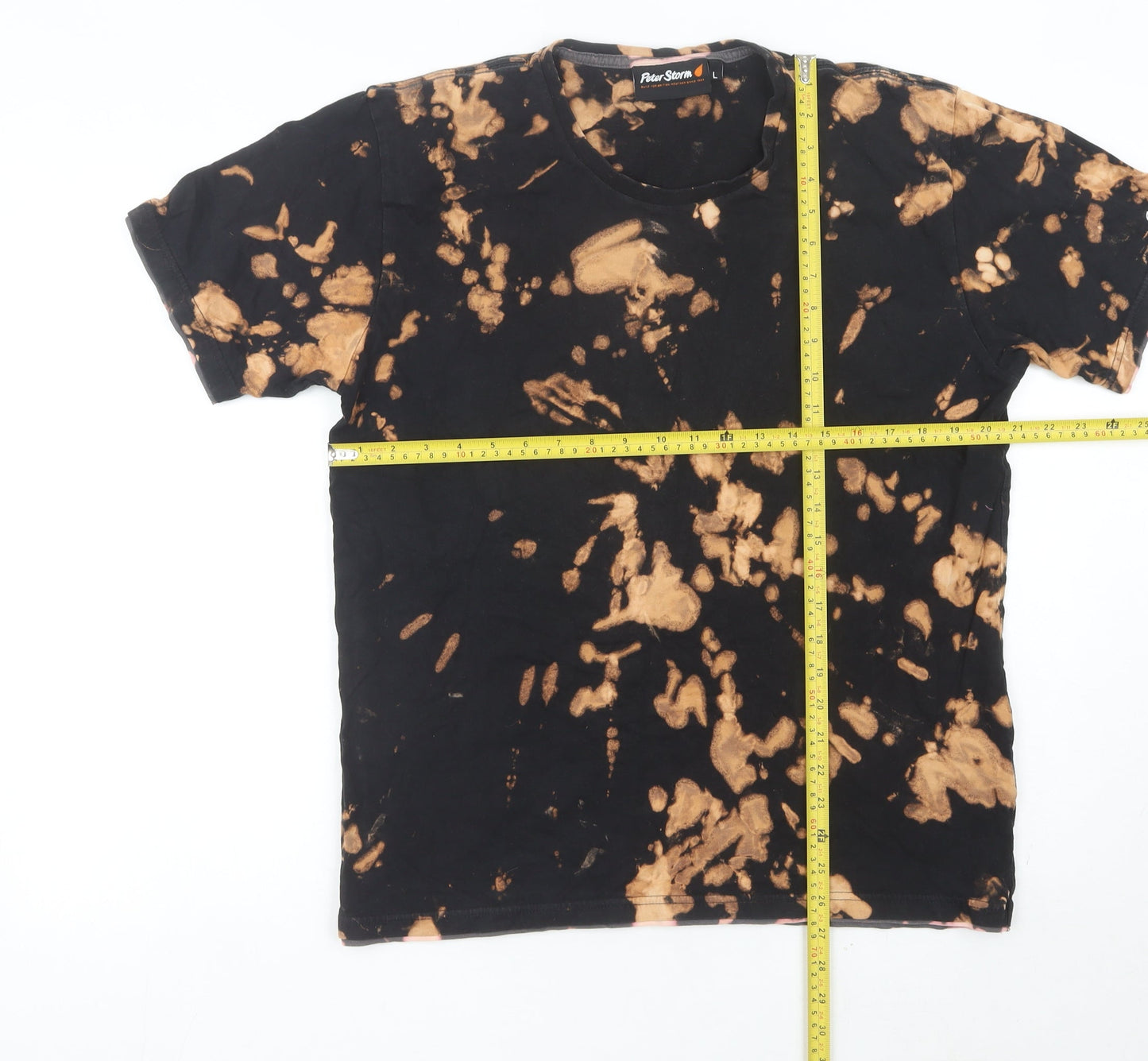 Peter Storm Men's Black Tie-Dye Cotton T-Shirt L Retro Grunge