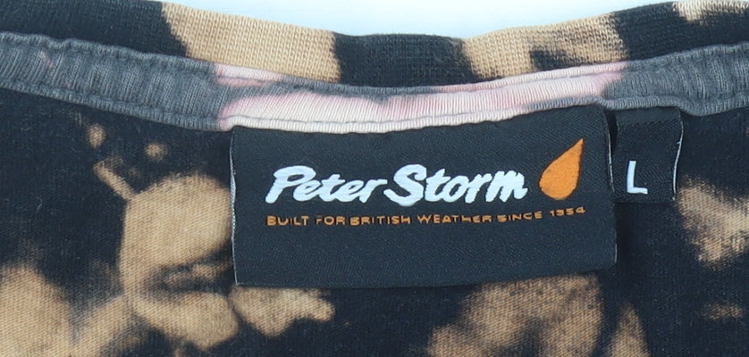 Peter Storm Men's Black Tie-Dye Cotton T-Shirt L Retro Grunge