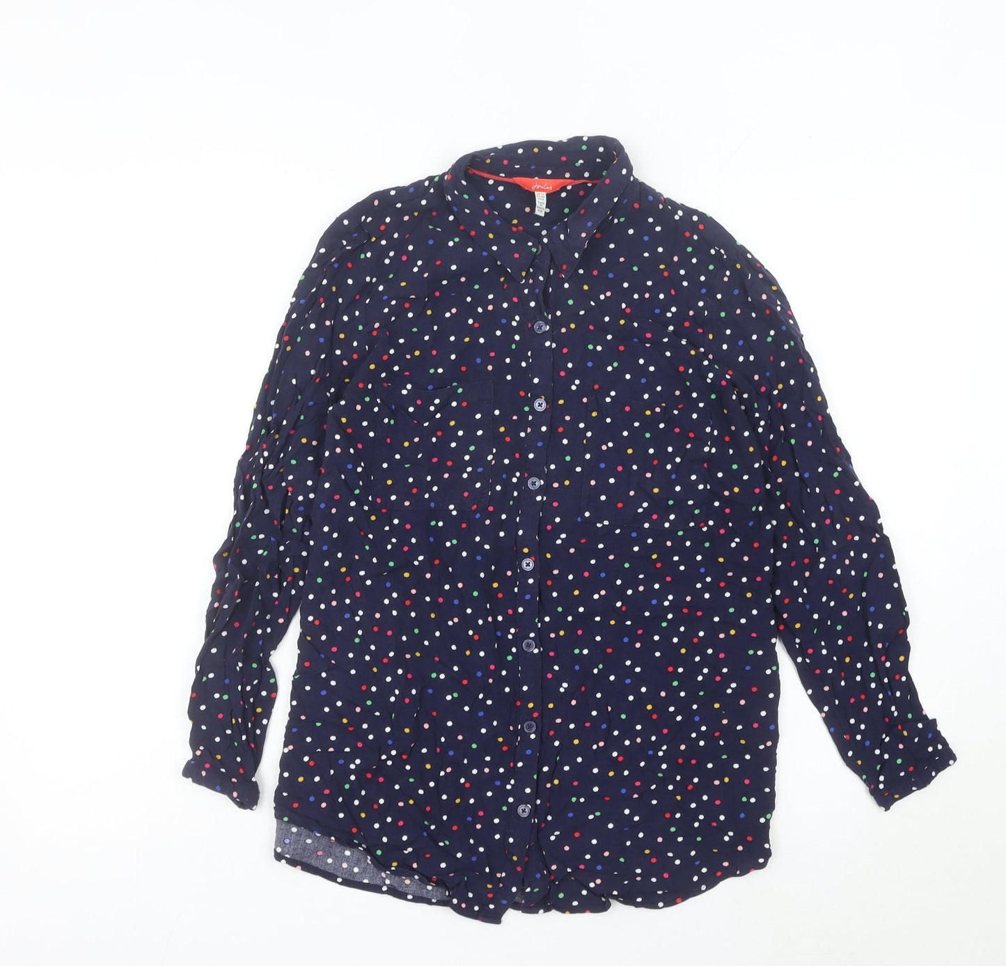 Joules Womens Blue Polka Dot Button-Up Shirt UK 12 Long Sleeve