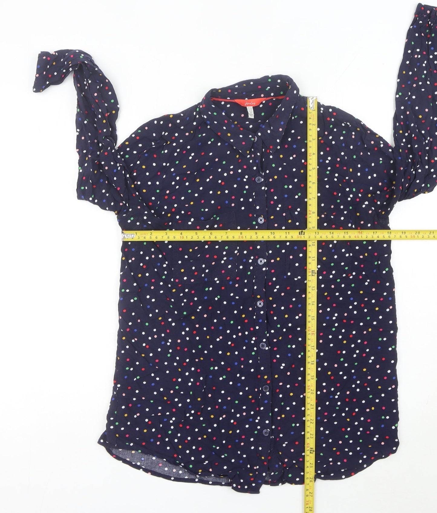 Joules Womens Blue Polka Dot Button-Up Shirt UK 12 Long Sleeve