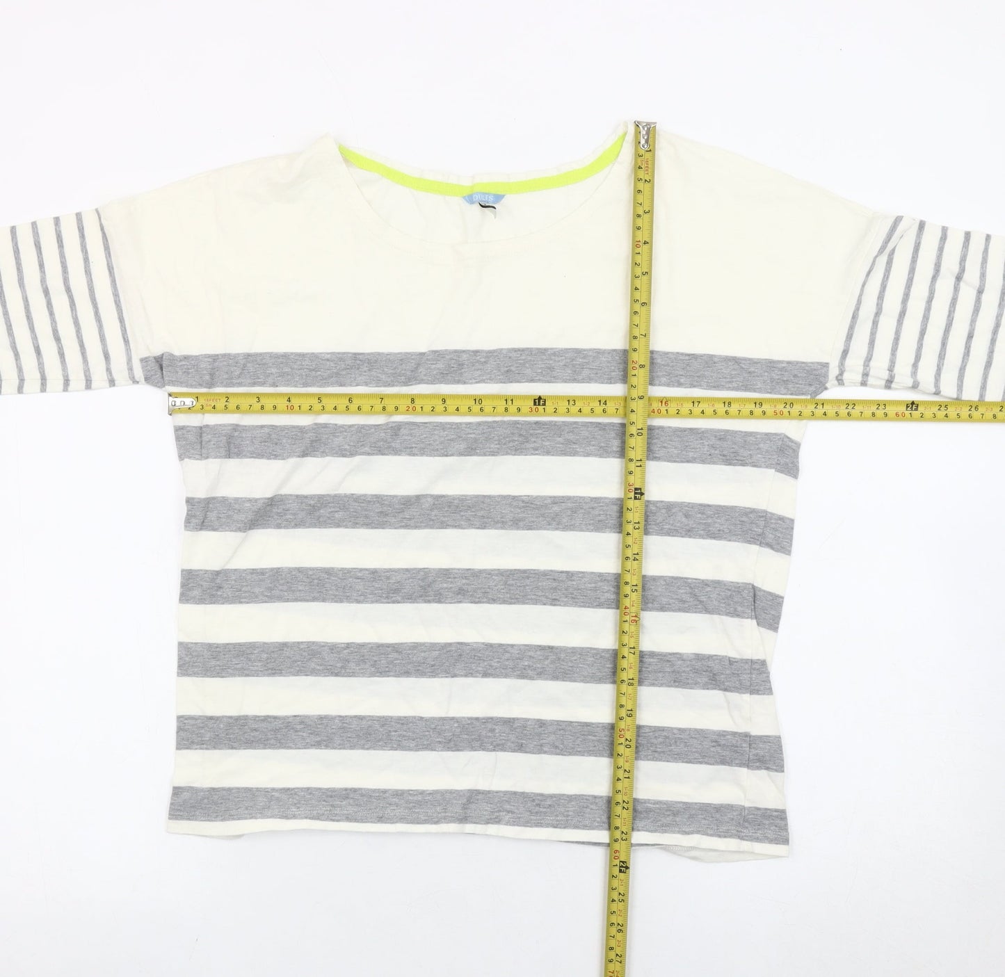 Joules Womens White Grey Striped Cotton 3/4 Sleeve T-Shirt UK 14