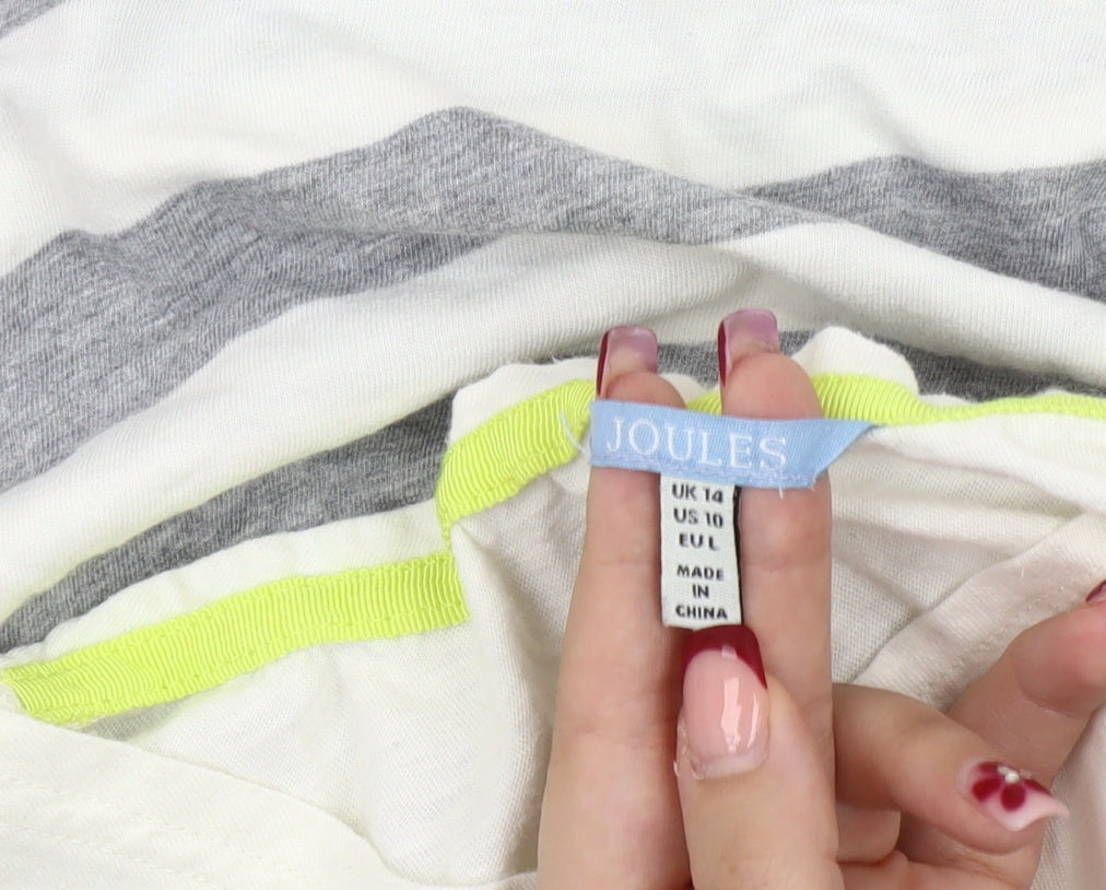 Joules Womens White Grey Striped Cotton 3/4 Sleeve T-Shirt UK 14