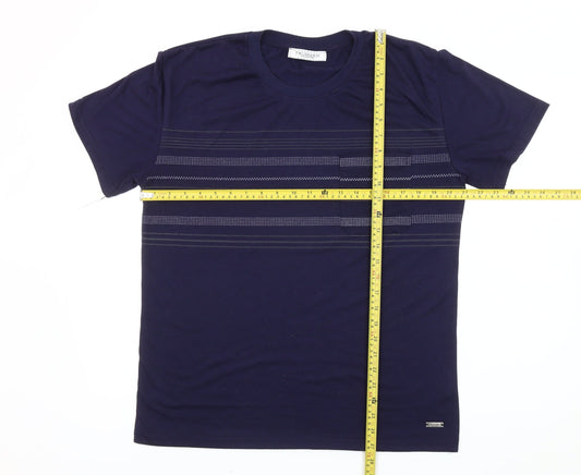 Trussardi Men’s Blue Striped Cotton Crew Neck T-Shirt Size M