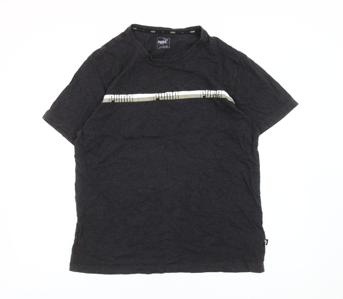 Puma Men’s Black Graphic Logo T-Shirt L Sports Casual