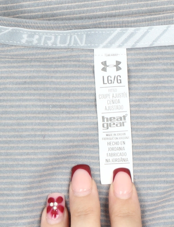 Under Armour Womens Grey Striped Slim Fit T-Shirt Size L