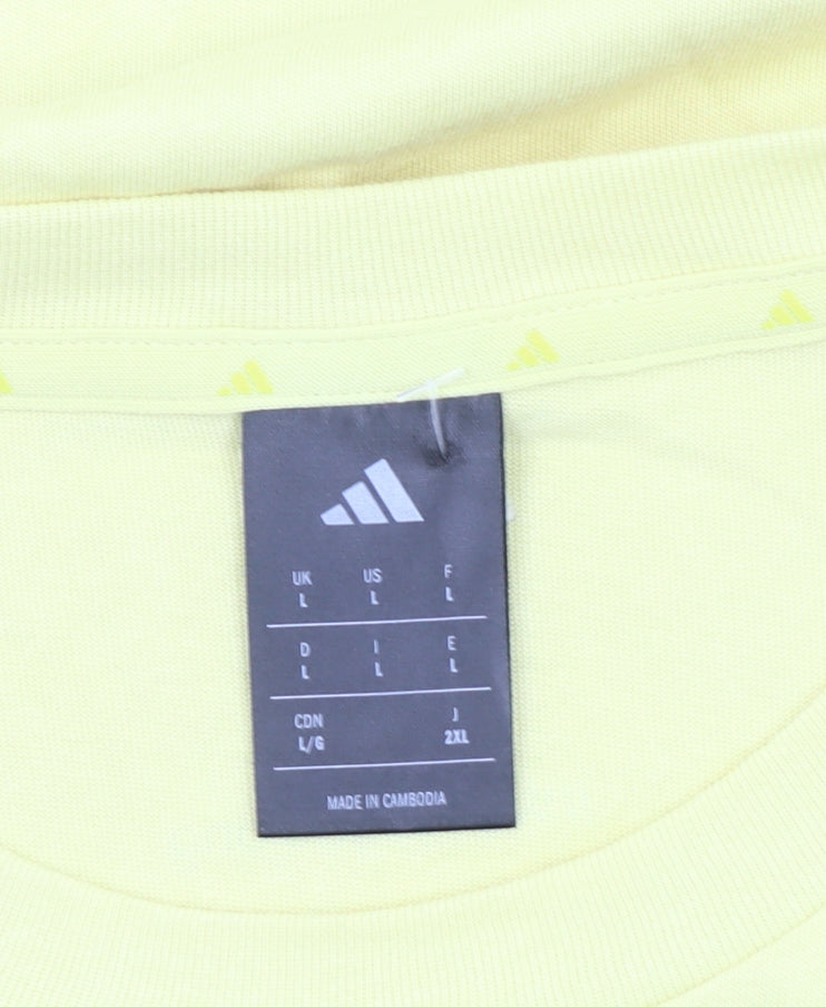 Adidas Men’s Yellow Cotton Sports T-Shirt Size L Crew Neck