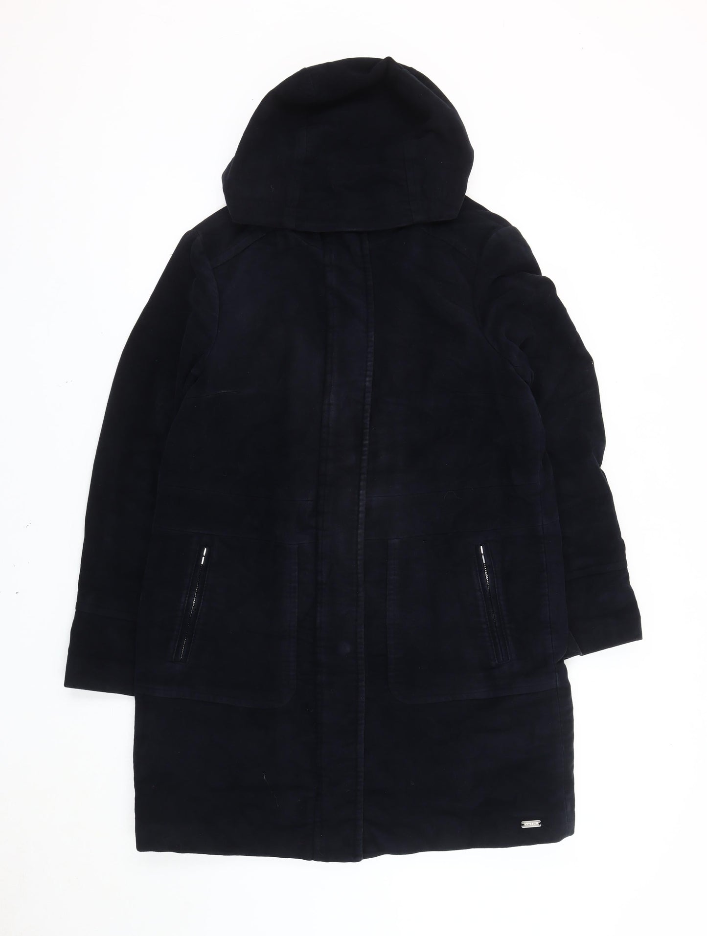 White Stuff Womens Black Cotton Parka Coat Size 10 Hooded Long