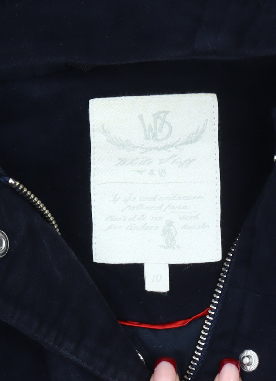 White Stuff Womens Black Cotton Parka Coat Size 10 Hooded Long