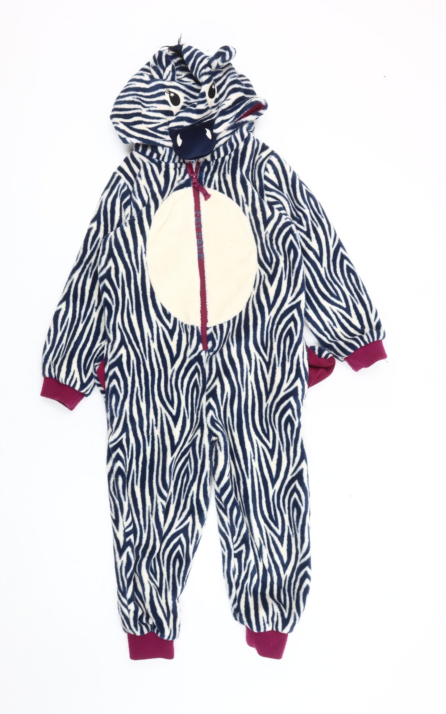 Fat Face Girls Zebra Fleece Hooded One Piece Pyjamas 6-7 Years
