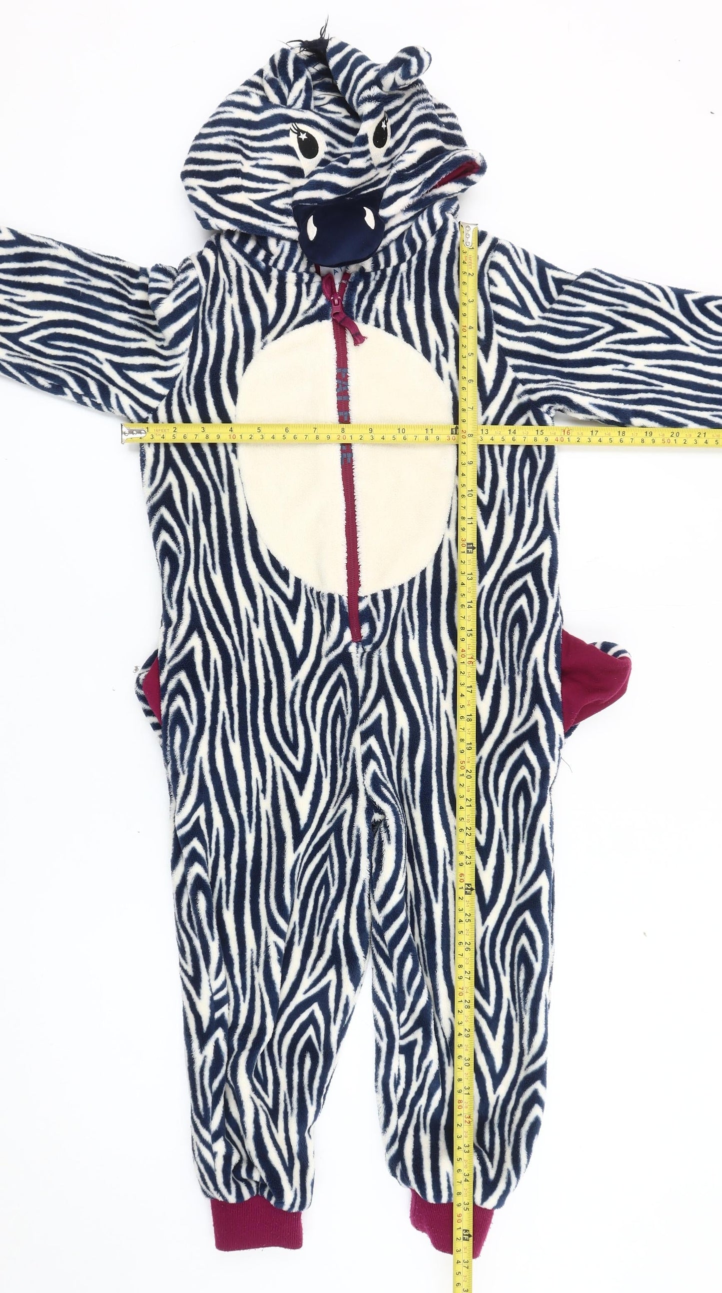 Fat Face Girls Zebra Fleece Hooded One Piece Pyjamas 6-7 Years