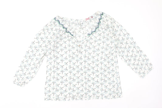 White Stuff Womens White Floral Cotton Tunic Blouse Size 12
