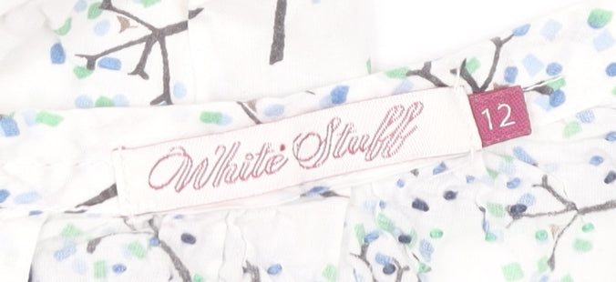 White Stuff Womens White Floral Cotton Tunic Blouse Size 12