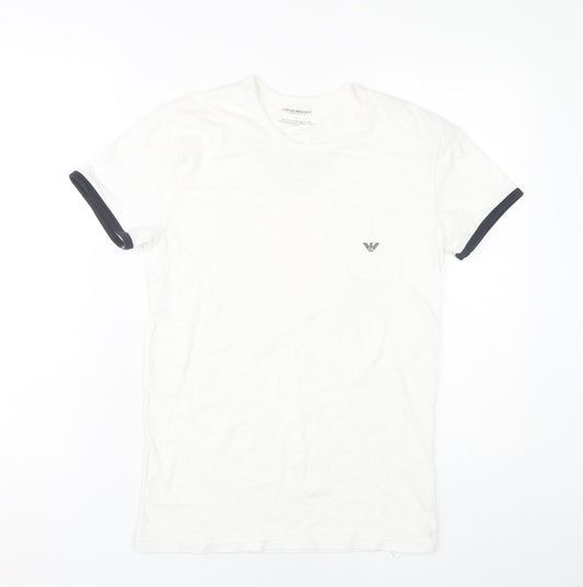 Emporio Armani Men’s White Slim Fit Crew Neck Logo T-Shirt L
