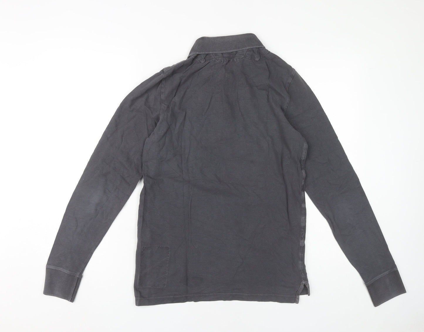 AllSaints Men’s Grey Polo Shirt XS Slim Fit Long Sleeve Cotton