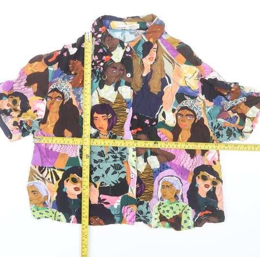 Pull&Bear Womens Multicoloured Art Print Button-Up Shirt Size 12