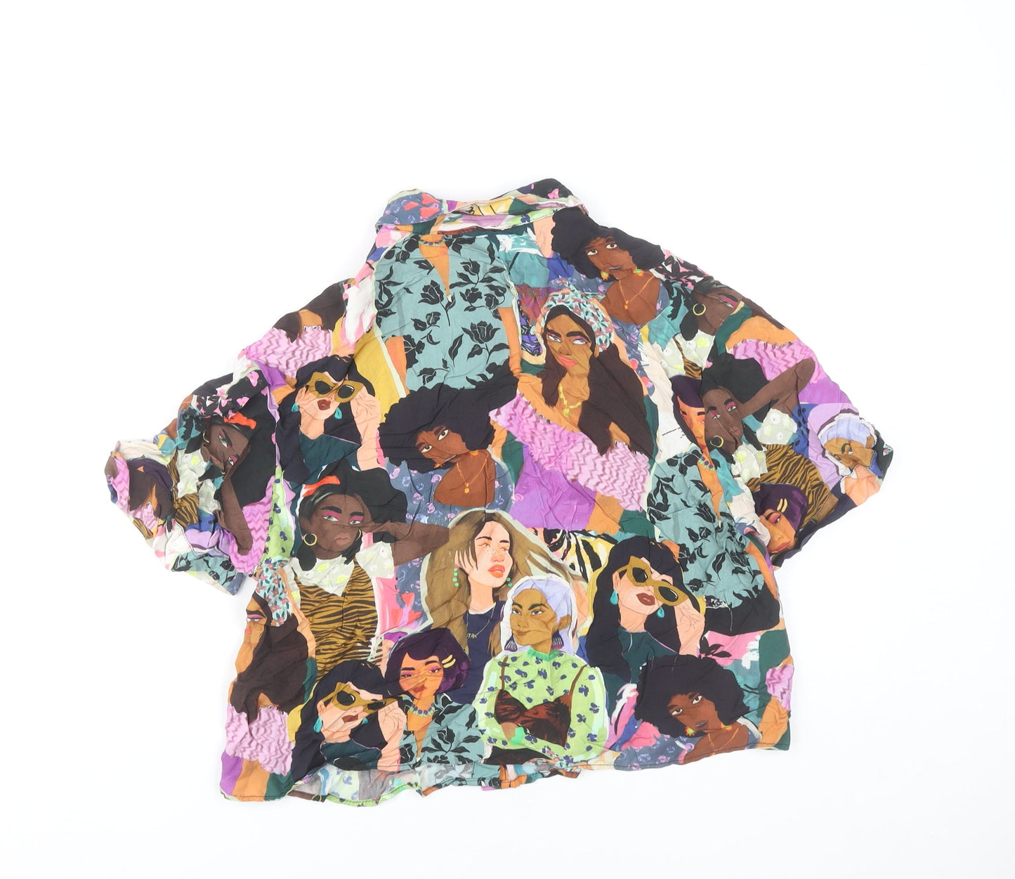 Pull&Bear Womens Multicoloured Art Print Button-Up Shirt Size 12