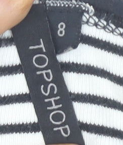 Topshop Women’s Black White Striped Cardigan Size 8 V-Neck 3/4 Sleeve