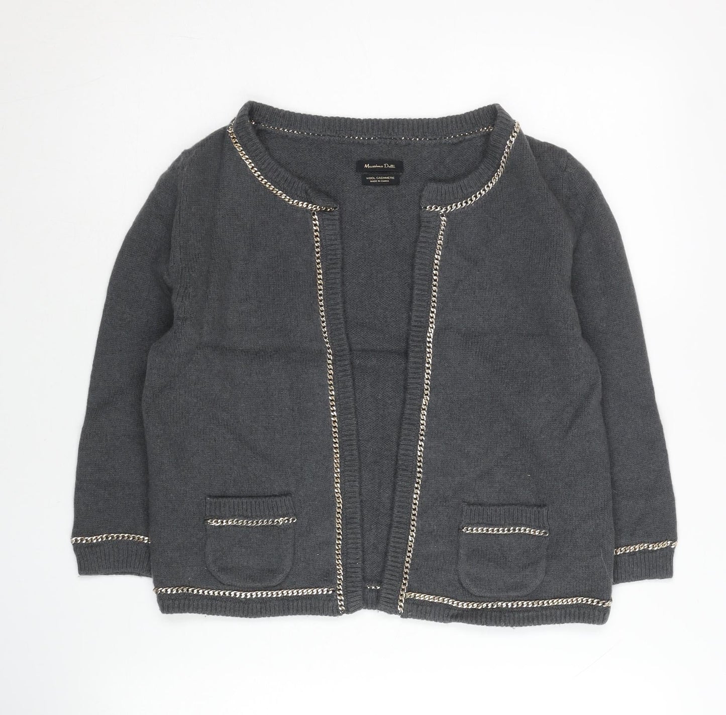 Massimo Dutti Womens Grey Wool Cashmere Cardigan L Workwear