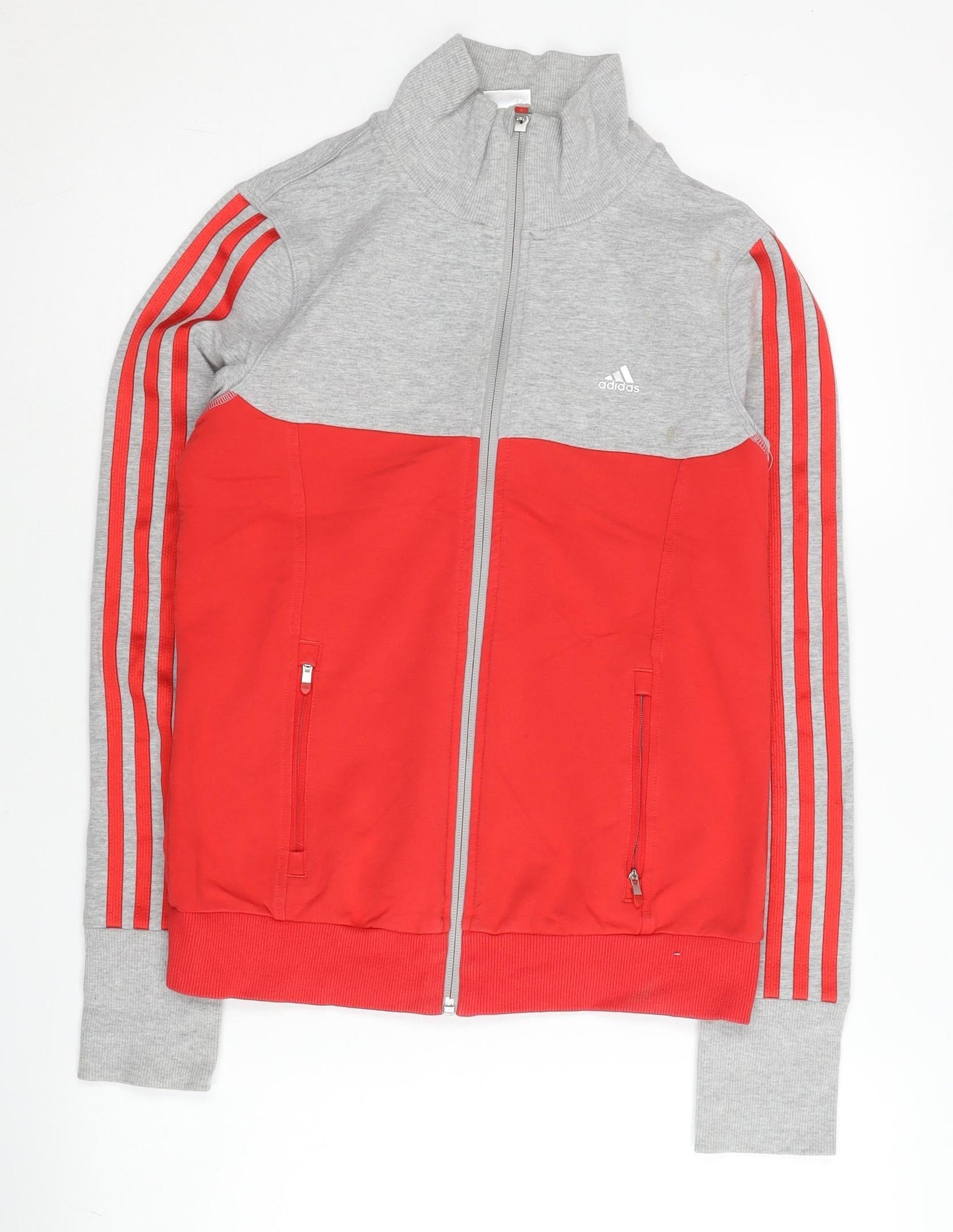 Adidas Womens Red Grey Track Jacket Size 10 Full Zip Activewear