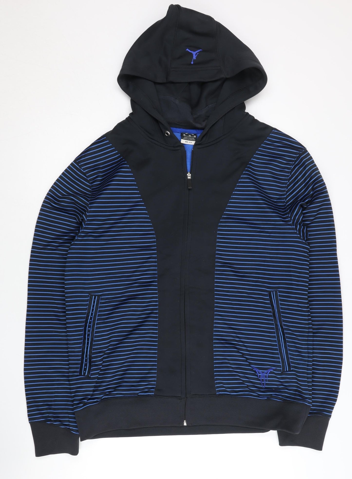 Nike Men’s Black Blue Striped Full Zip Hoodie XL Dri-Fit