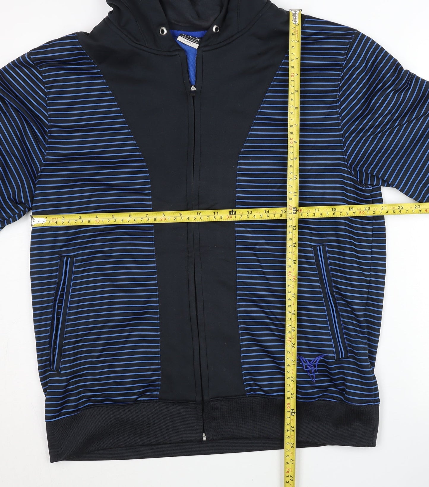 Nike Men’s Black Blue Striped Full Zip Hoodie XL Dri-Fit