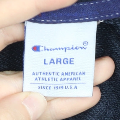 Champion Men’s Black Cardigan Jumper Size L V-Neck Logo Cotton Blend