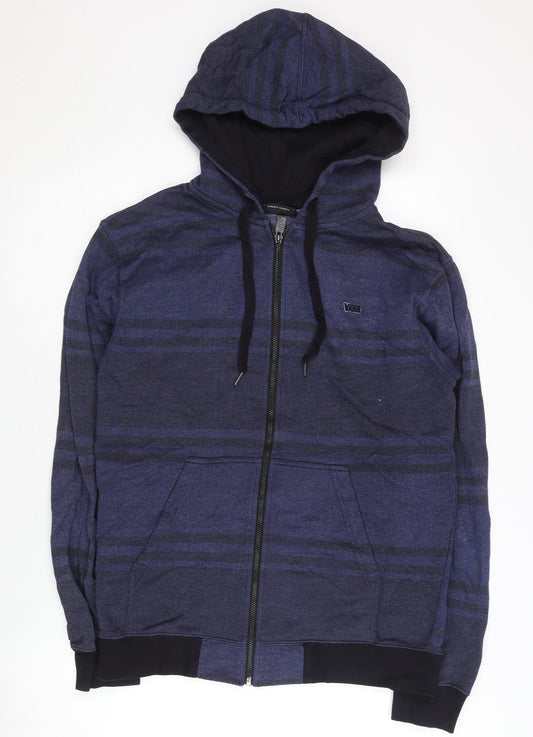 Vans Men’s Blue Full Zip Hoodie Size S Stripe Pattern Cotton Blend