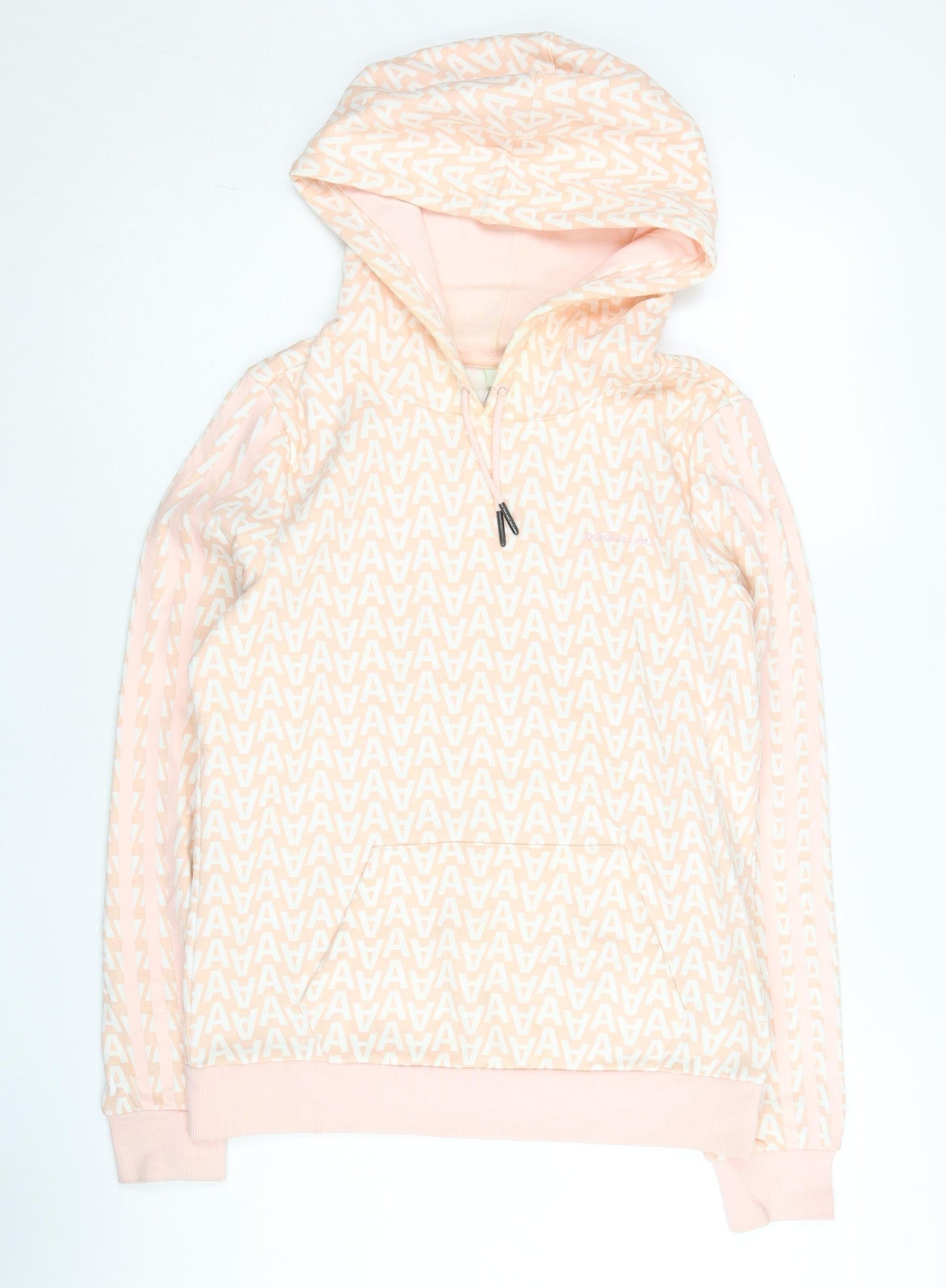 Adidas Womens Pink Logo Hoodie UK 10 Pullover Cotton Blend