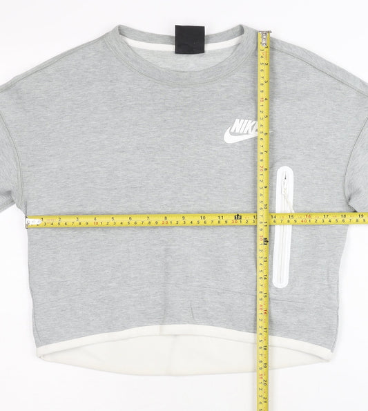 Nike Women’s Grey Sweatshirt Medium Crew Neck Long Sleeve Zip Pocket