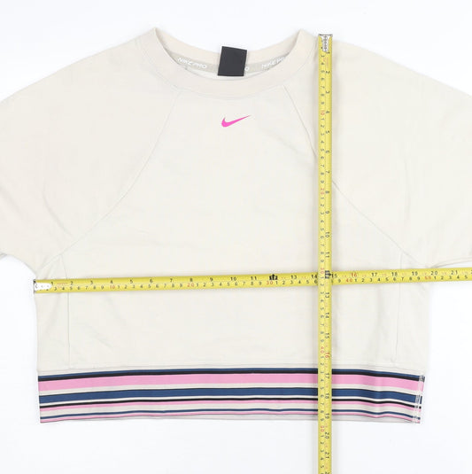 Nike Pro Women’s Beige Sweatshirt Medium Striped Hem Dri-FIT