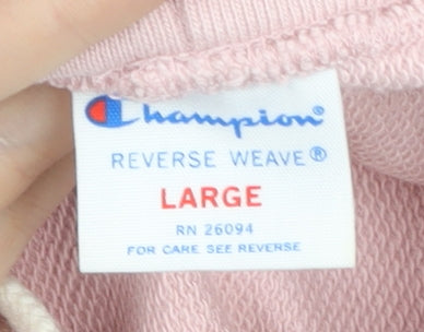 Champion Womens Pink Hoodie Large Reverse Weave Pullover Cotton