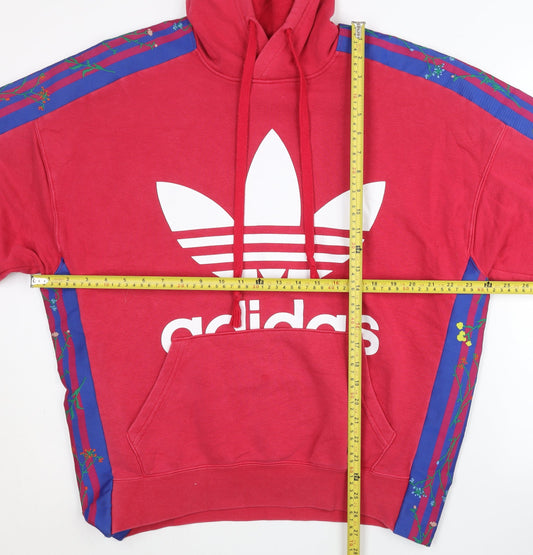 Adidas Women’s Red Floral Hoodie Sweatshirt UK 10 Pullover Cotton Blend