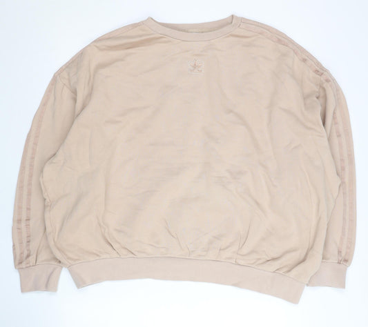 Adidas Womens Beige Crew Neck Short Sleeve Sweatshirt Size 12