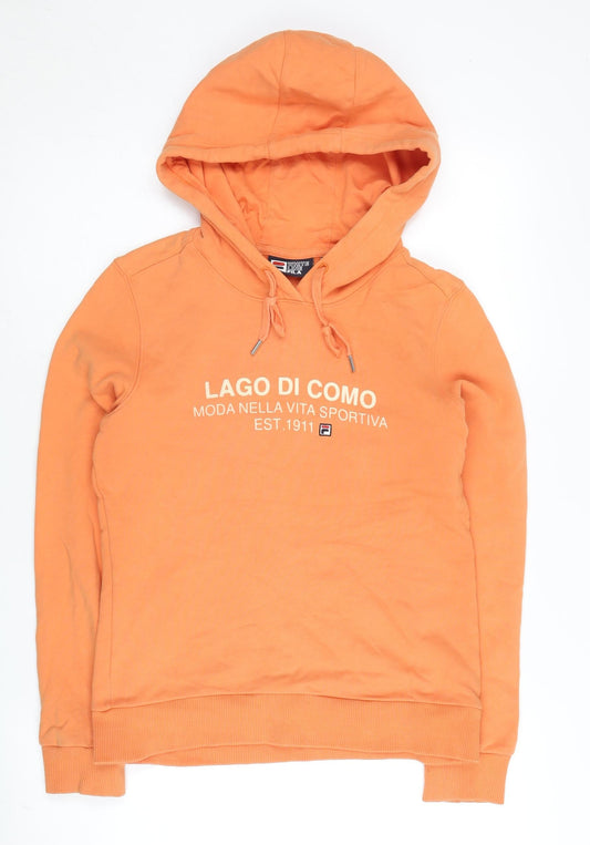 Additional front view of Fila Women’s Orange Pullover Hoodie, size UK 8, Logo Sportswear
