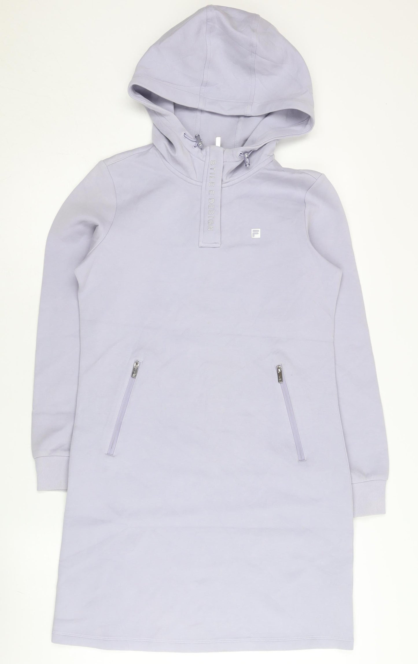 Fila Women’s Purple Tunic Hoodie Size 6 UK Long Sleeve Zip Pocket