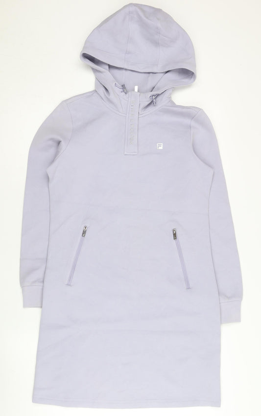 Fila Women’s Purple Tunic Hoodie Size 6 UK Long Sleeve Zip Pocket