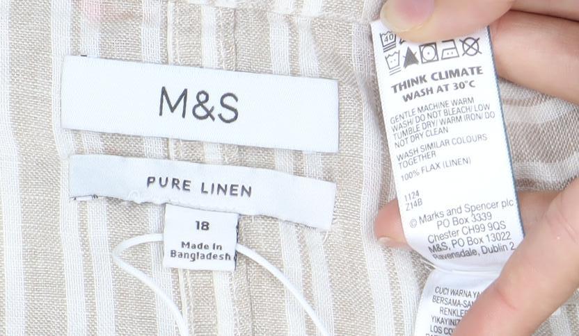 Marks and Spencer Women’s Beige Striped Linen Tunic Blouse Size 18