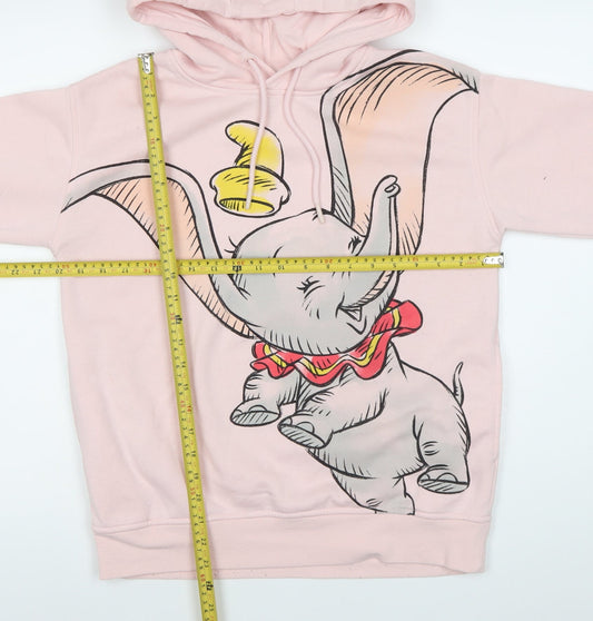Disney Womens Pink Dumbo Hoodie XS Pullover Hooded Sweatshirt