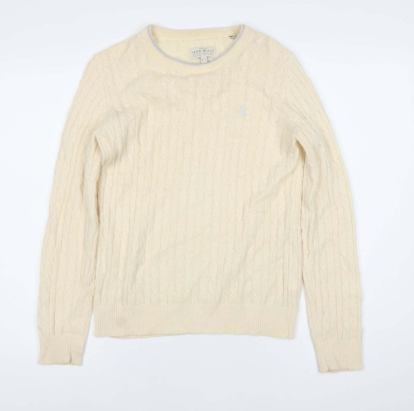 Jack Wills Womens Ivory Cable-Knit Cotton Jumper Size 12