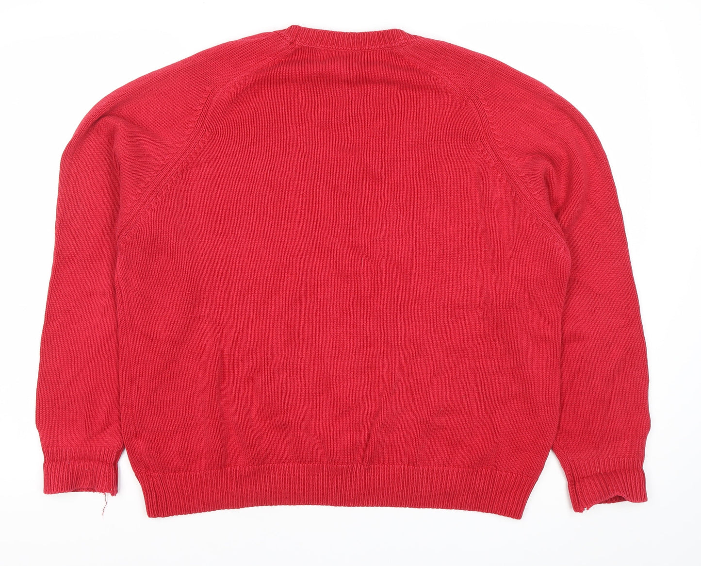 Lands' End Womens Red V-Neck Cotton Jumper L 14-16 Regular Fit