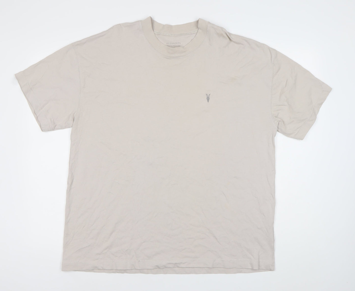 AllSaints Men's Beige Crew Neck Cotton T-Shirt Size M