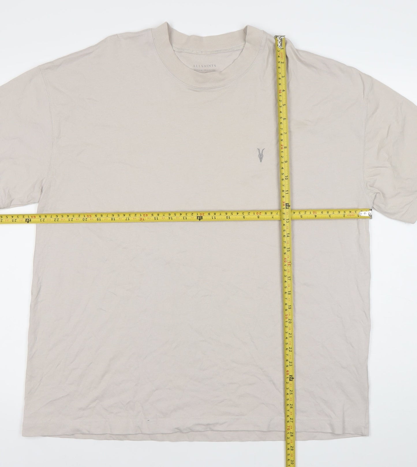 AllSaints Men's Beige Crew Neck Cotton T-Shirt Size M