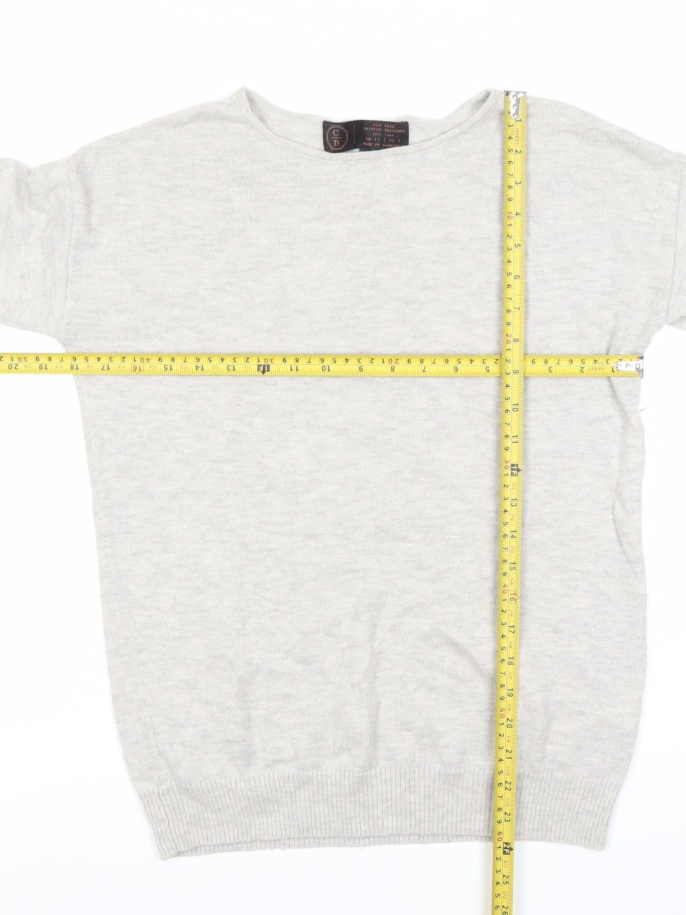 Fat Face Womens Grey Cotton Blend Pullover Jumper Size 12