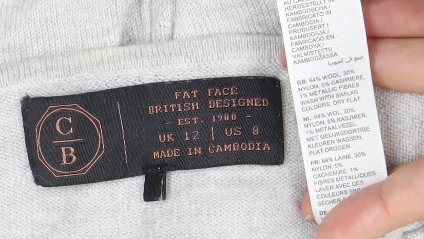 Fat Face Womens Grey Cotton Blend Pullover Jumper Size 12