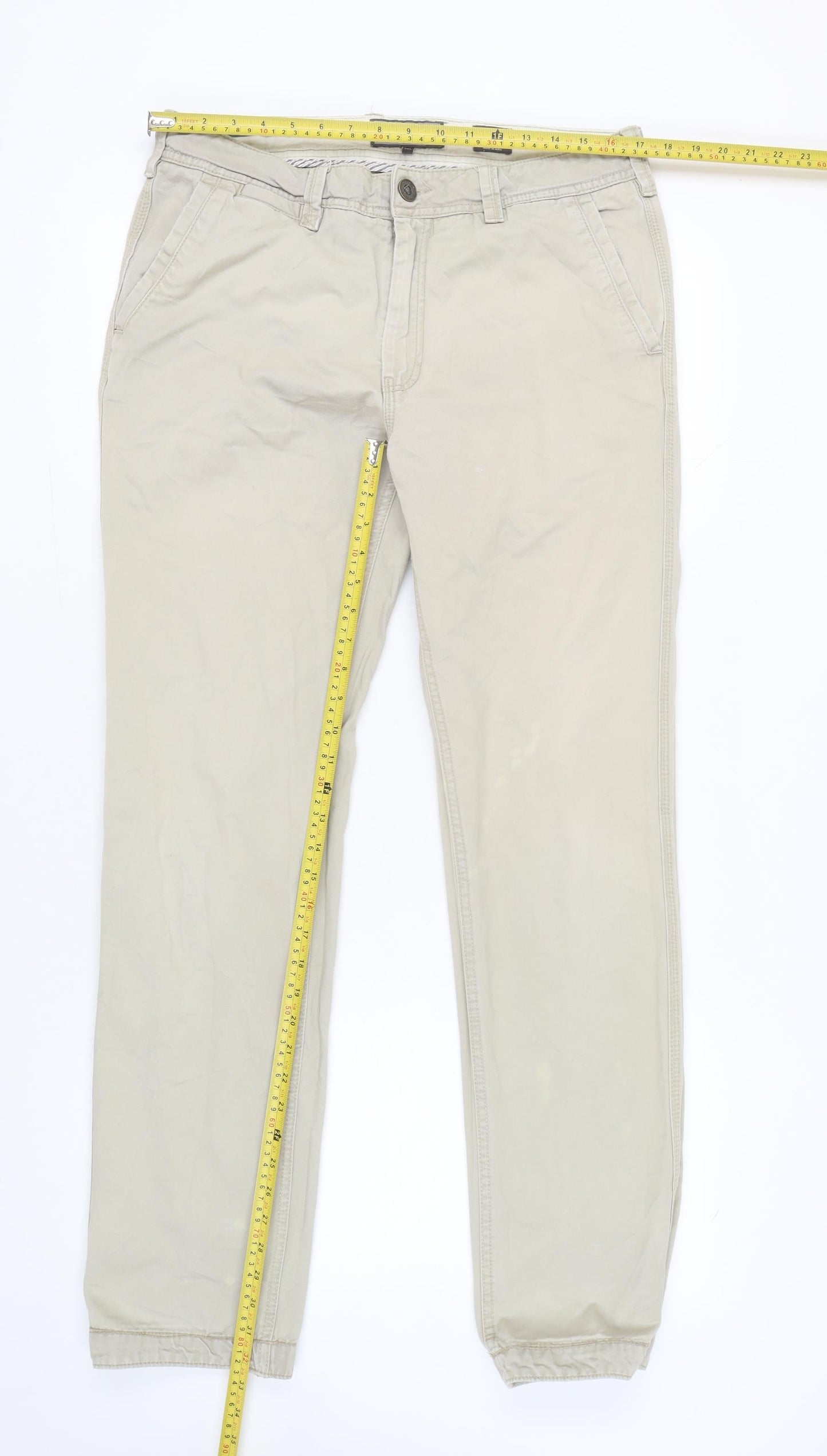 FatFace Men's Beige Chino Trousers Size L 34W 34L Classic Fit