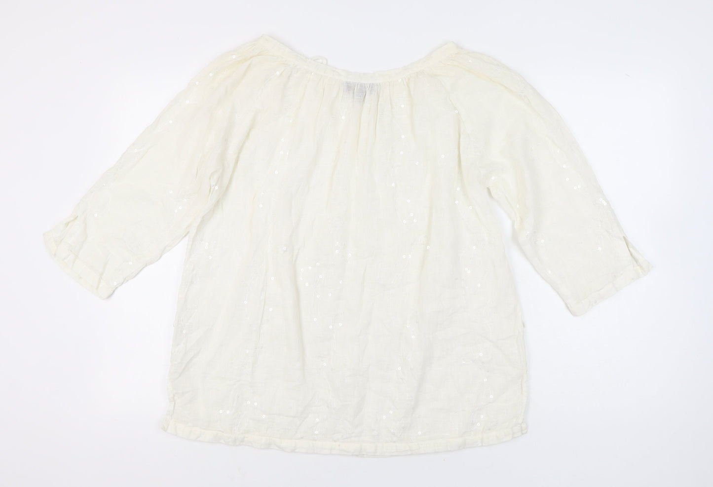 Paul Costelloe Women’s Ivory Linen Sequin Tunic Blouse UK 18